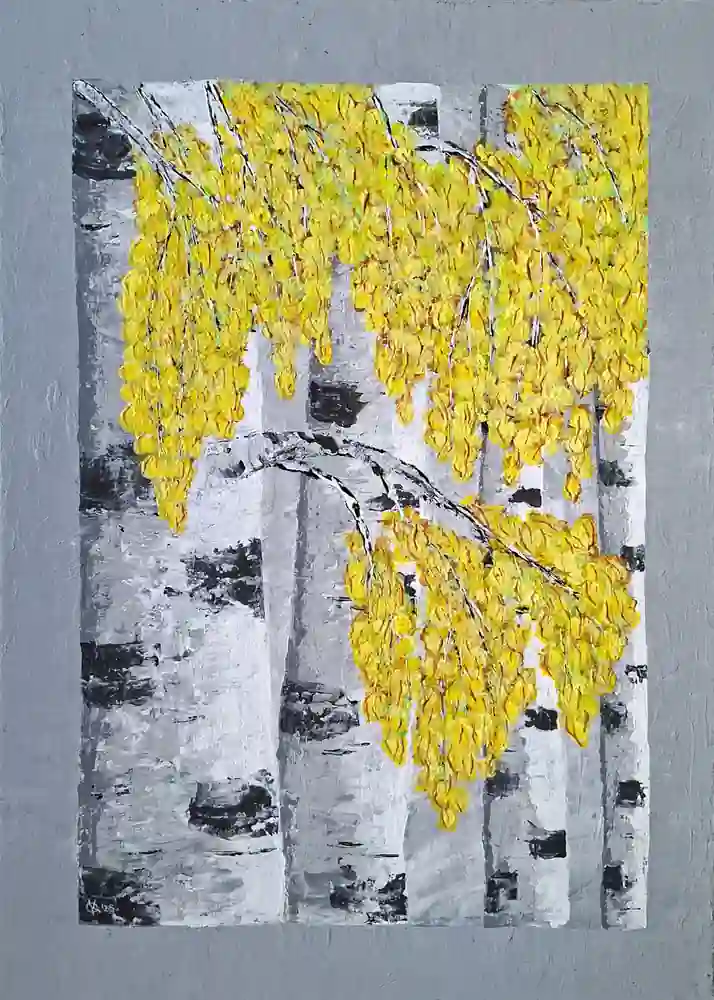 Olga-Krueger-Herbstbirken-Gelb-Acryl-Leinwand