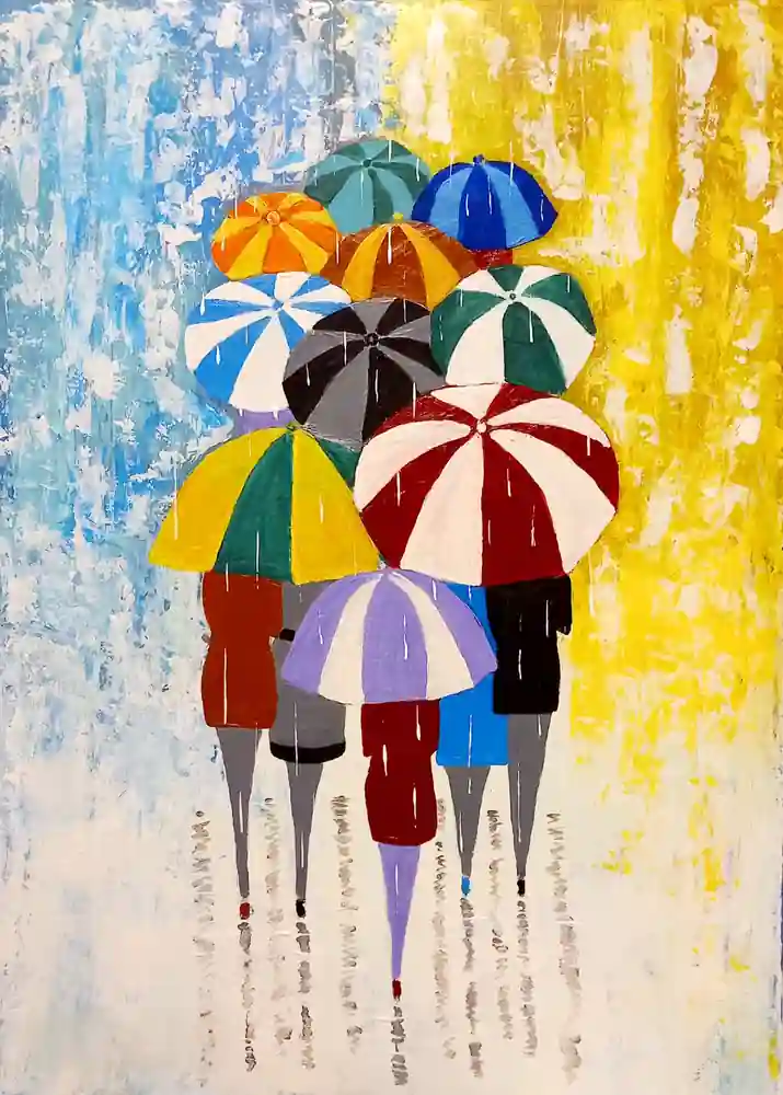 Olga-Krueger-Regenschirme-Acryl-Leinwand